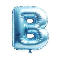 light blue foil balloon shaped as the letter 'B'.