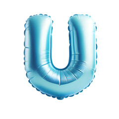 light blue foil balloon shaped as the letter 'U'.