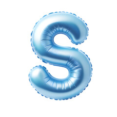 light blue foil balloon shaped as the letter 'S'.
