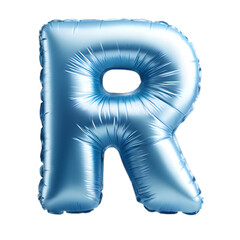 light blue foil balloon shaped as the letter 'R'.