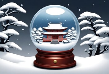 Digital painting snow globe ai image ukiyoe art in (2)