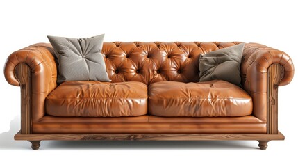 Luxurious Leather Sofa on White Background Generative AI