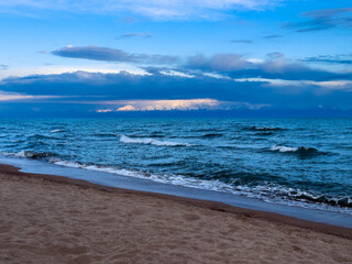 Dramatic clouds over the sea. Natural landscape. rain and large dark clouds over the sea