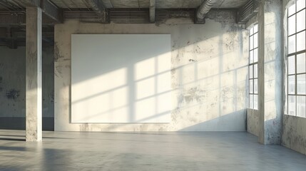 Fototapeta premium Spacious modern office with blank white wall and large windows for natural light - Ideal for business mockups, 3d rendered interior design