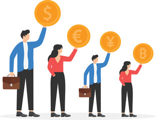 Business Team stand  with Currency Symbol, Exchange Rate-Business finance concept

