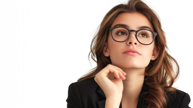 Portrait of a thoughtful young businesswoman isolated on a transparent background