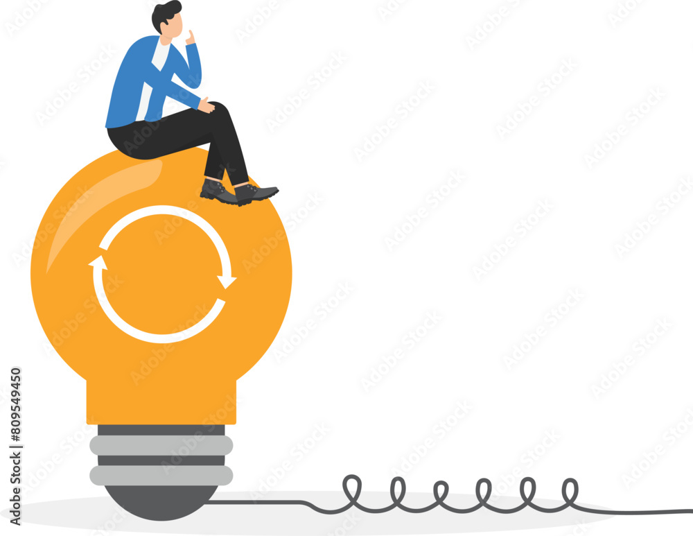 Poster rethink or think again to make change for better result concept, businessman thinking new way to sol