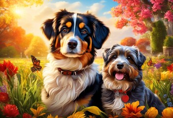 illustration, vibrant pet portraits capturing individual charm character, cat, dog, rabbit, bird, animal, unique, personality, colorful, expressive, cute, adorable