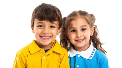 Primary school smiling boy girl isolated on a transparent background