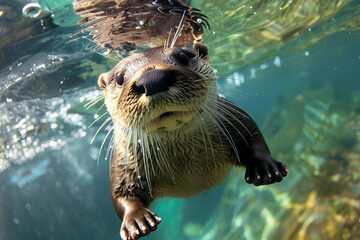 otters swim happily