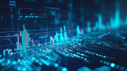 Detailed blue financial graph displaying stock market trends on LED screen – Essential tool for economic analysis and investment strategies