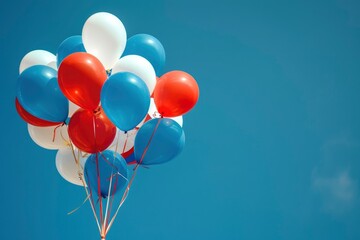 Russian national flag color balloons on blue color background. The concept of Russian national holidays: June 12 - Russian Independence. Space for with generative ai