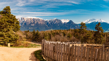 Alpine spring view near Klobenstein, Ritten, Eisacktal valley, South Tyrol, Italy