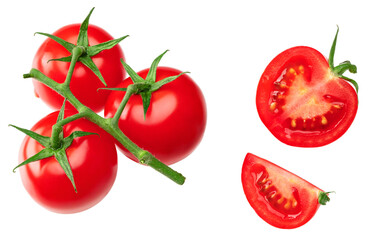 fresh tomatoes with slices isolated on white background. clipping path. top view