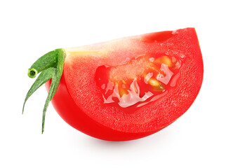 piece of fresh tomato isolated on white background. clipping path