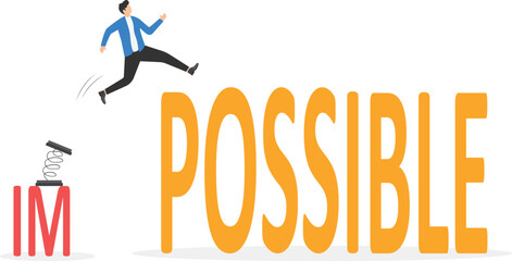 Businessman Pole jump across impossible word-Business success concept

