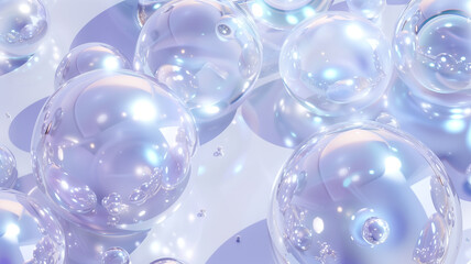 Fototapeta premium iridescent clear pattern of bubbles with light shining through to create a luminous and delicate appearance.