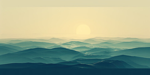 Ambient background, sunrise sunset beautiful backdrop wide panorama, soft color graphic design digital art illustration, generated ai