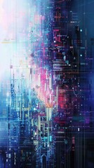 Fototapeta premium Abstract digital cityscape with glitch effects