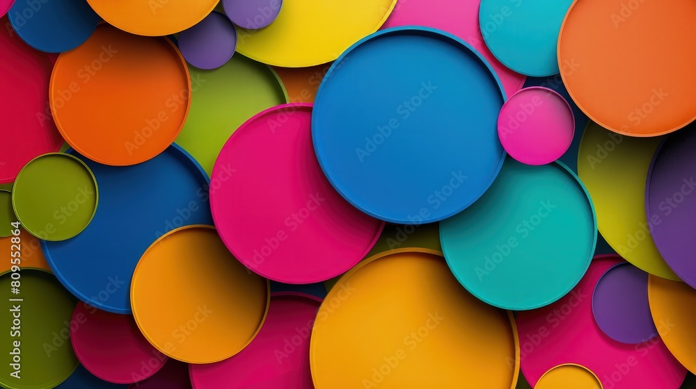 Poster a harmonious and balanced display of round circle geometric shapes on an abstract background, showca
