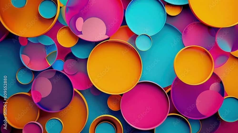 Poster a harmonious and balanced display of round circle geometric shapes on an abstract background, showca