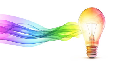 Rainbow abstract light bulb isolated on a transparent background