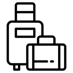 Travel suitcase with stickers icon. 