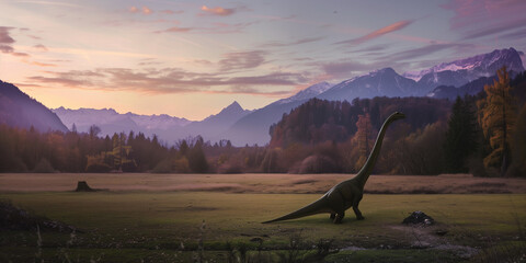 ブラキオサウルスと自然の風景