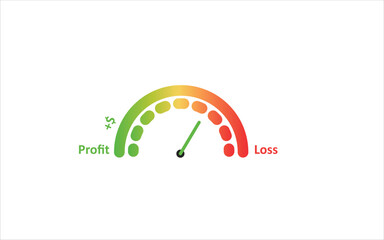 Loss and profit gauge meter, specially symbolizing the risk for stock exchange and crypto currency trading high quality vector, illustration design