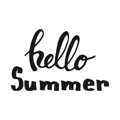 Hello Summer vector illustration, background. Fun quote hipster design logo or label. Hand lettering inspirational typography poster, banner.