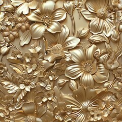 Ornate Gold Flowers Seamless Pattern, Endless Carved Floral 3d Ornament, Gold Flowers Tile