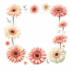 Obraz premium gerbera daisy themed frame or border for photos and text. watercolor illustration, Perfect for nursery art, simple clipart, single object, white color background. for invitation, wedding, printing.