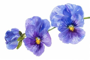 Pansy Flowers Botanical Illustration Isolated, Viola Flower on White Background, Drawing