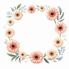 Obraz premium gerbera daisy themed frame or border for photos and text. watercolor illustration, Perfect for nursery art, simple clipart, single object, white color background. for invitation, wedding, printing.