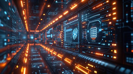Fototapeta premium Futuristic high-definition digital fusion, clever integration of artificial intelligence, machine learning, and big data elements in a high-tech style, science, artificial intelligence technology, inn
