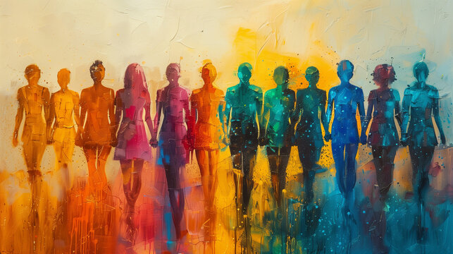 group of people, unity and harmony concept, paint style