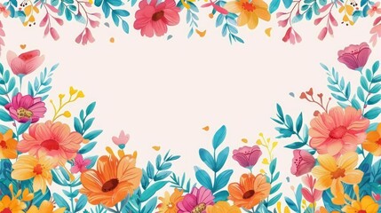 Boho, Doodle, Floral And Flower Colorful Border Background.