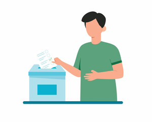 election hand of voter throwing paper into ballot box vector illustration