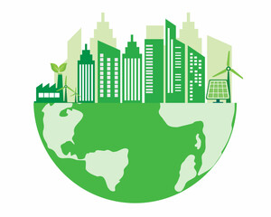 ecology green city on earth clean environment and sustainable development vector illustration