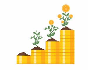 stack of coins with sprouts saving growth growing financial or investment growth vector illustration