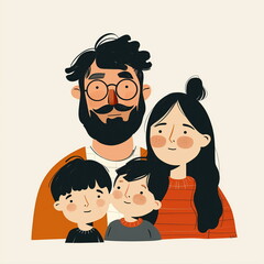 family drawing, mom, dad, son, daughter, drawing, illustration - Generative AI