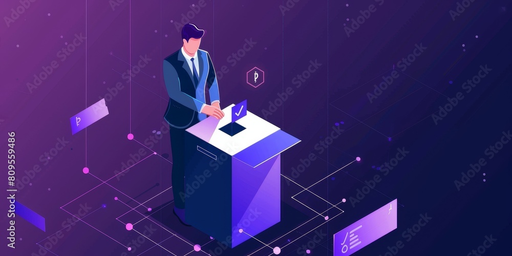 Aufkleber a man is standing in front of a box with a laptop on it. he is shaking hands with someone