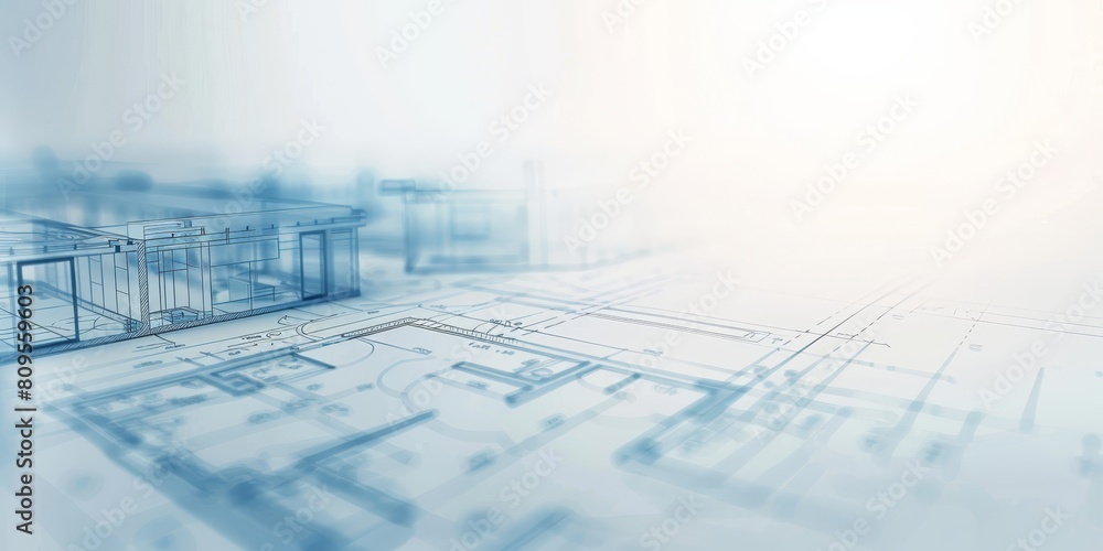 Poster a blue and white background with a drawing of a building. the drawing is made up of many small squar