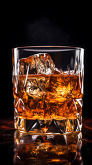 glass of whiskey on black background