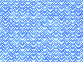 明るいブルーで靄がかかったような青海波文様背景