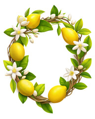 Beautiful frame lemon Fresh and white several lemon, Floral plants with blooms, PNG transparent image, AI generative.
