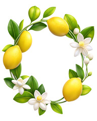 Beautiful frame lemon Fresh and white several lemon, Floral plants with blooms, PNG transparent image, AI generative.