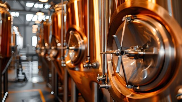 Modern craft beer brewery with stainless steel fermentation tanks for highquality production. Concept Craft Beer, Brewery Equipment, Steel Tanks, High-Quality Production