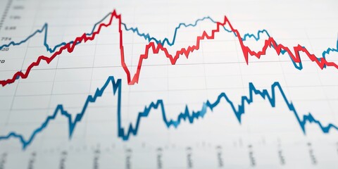 A graph with red and blue lines showing the difference between two sets of numbers. Scene is serious and analytical