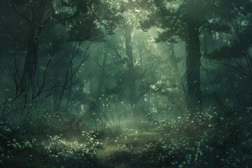 Obraz premium Sunlit Forest Path with Lush Greenery